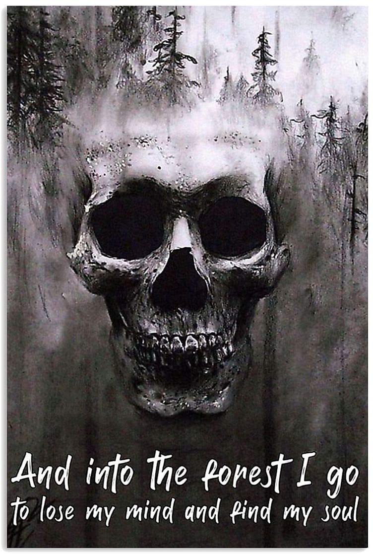 Spooky Skull Horror Forest Into Forest I Go Lose Mind Find Soul Black And White Vintage