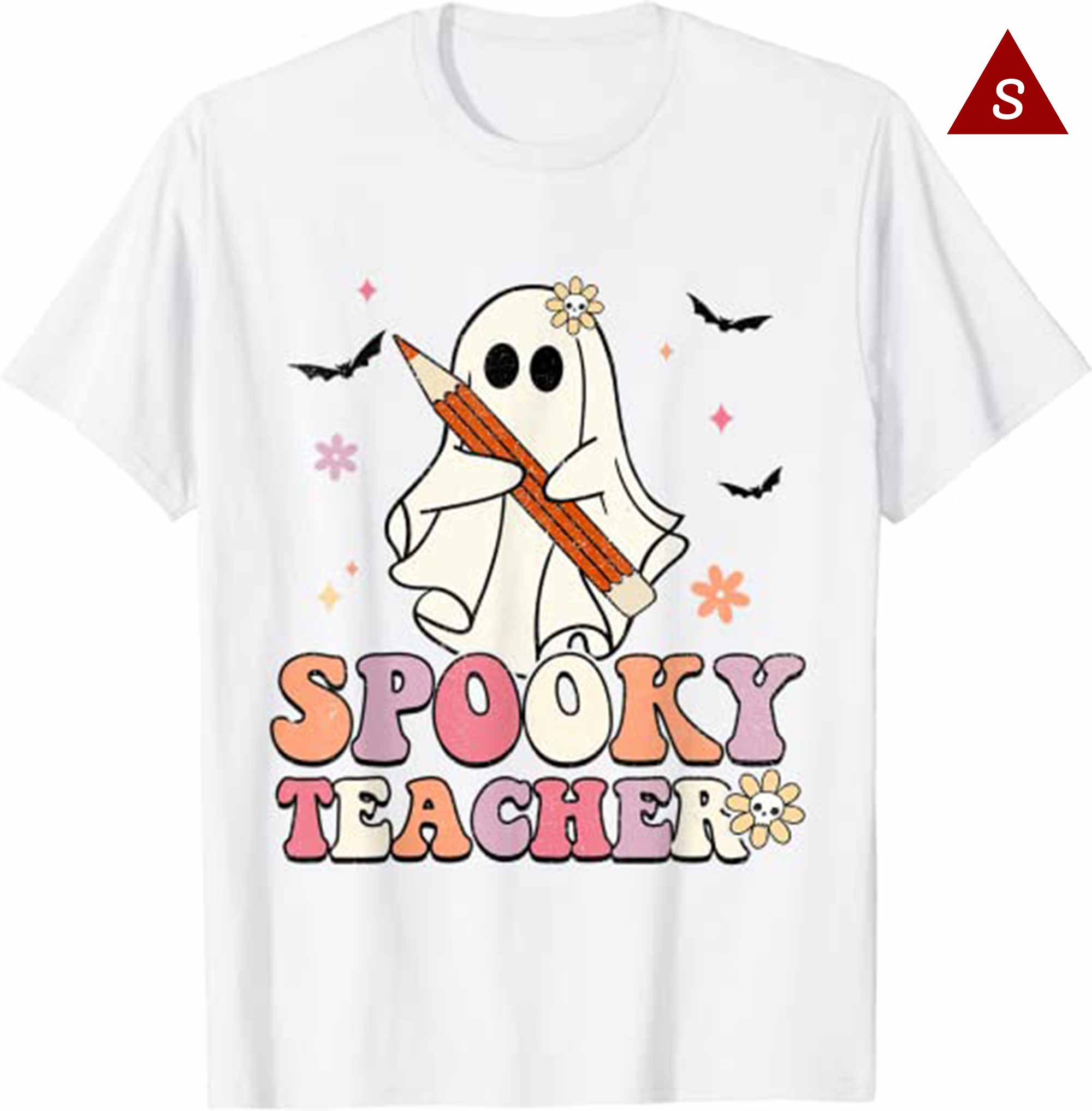 Skitongift Spooky Teacher Ghost Halloween Groovy Retro Trick Or Treat T Shirt