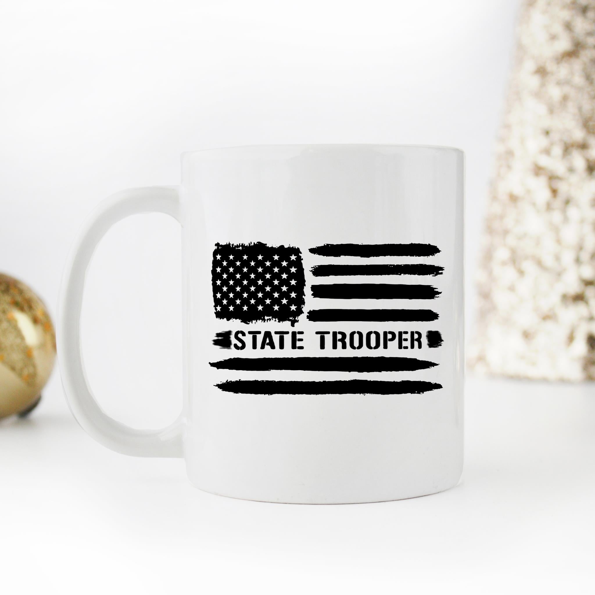 Skitongifts Funny Ceramic Novelty Coffee Mug State Trooper American Flag Patriotic Trooper Cop Law Enforcement Officer 72EYfnt