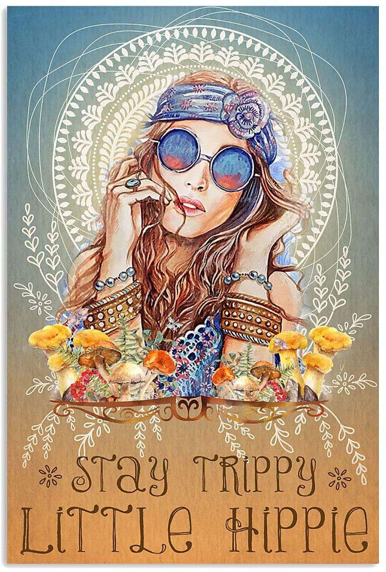 Stay Trippie Little Hippie Motivation Quote Mushroom Blue Vintage