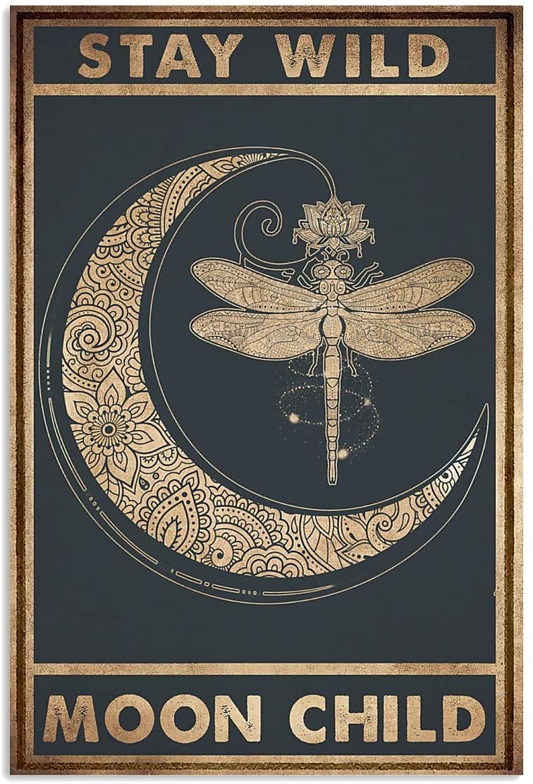 Stay Wild Moon Child Dragonfly Moon Lotus Pattern