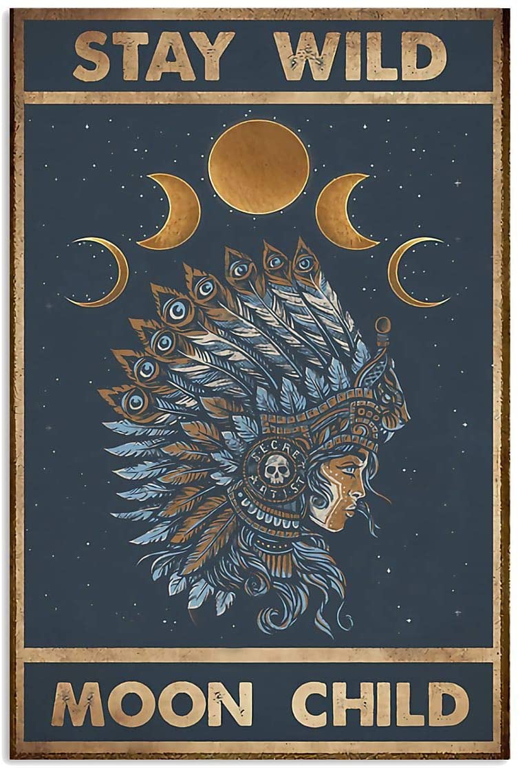 Stay Wild Moon Child Tribal Native American Girl Woman Feather Hat