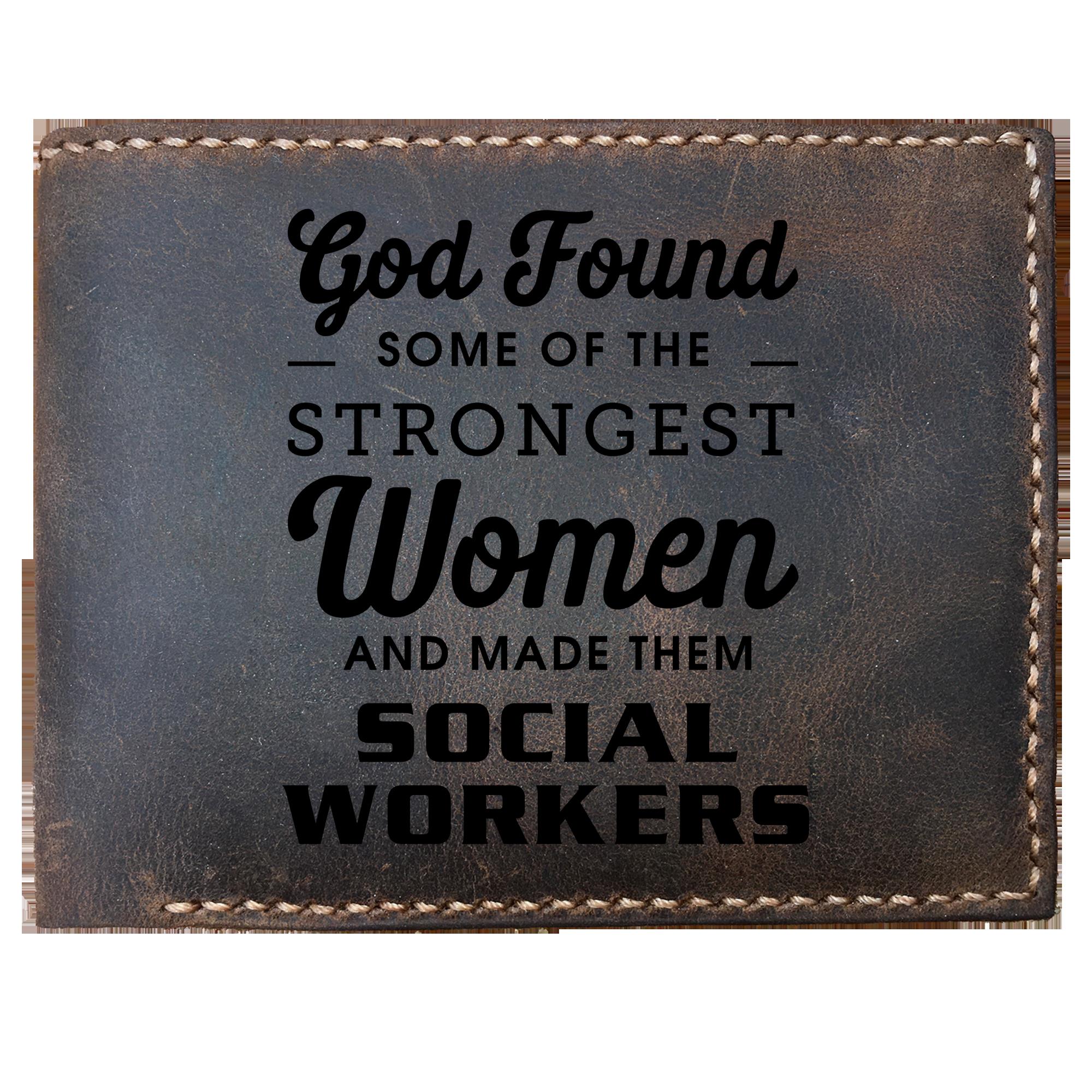 Skitongifts Funny Custom Laser Engraved Bifold Leather Wallet For Men, Strongest Woman Social Worker Coworker