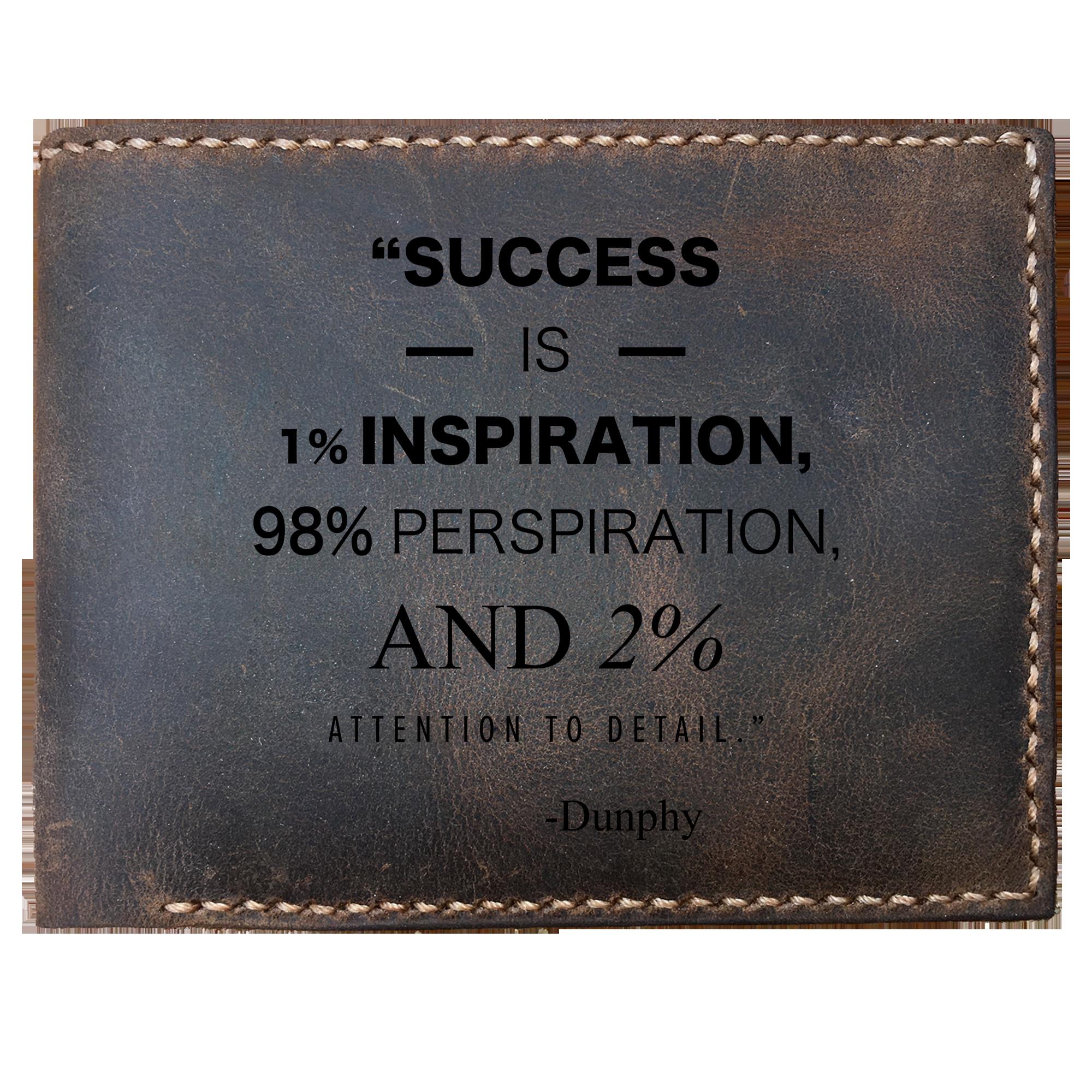 Skitongifts Funny Custom Laser Engraved Bifold Leather Wallet For Men, Success Is 1 Percent Inspiration... Phil Dunphy Quote