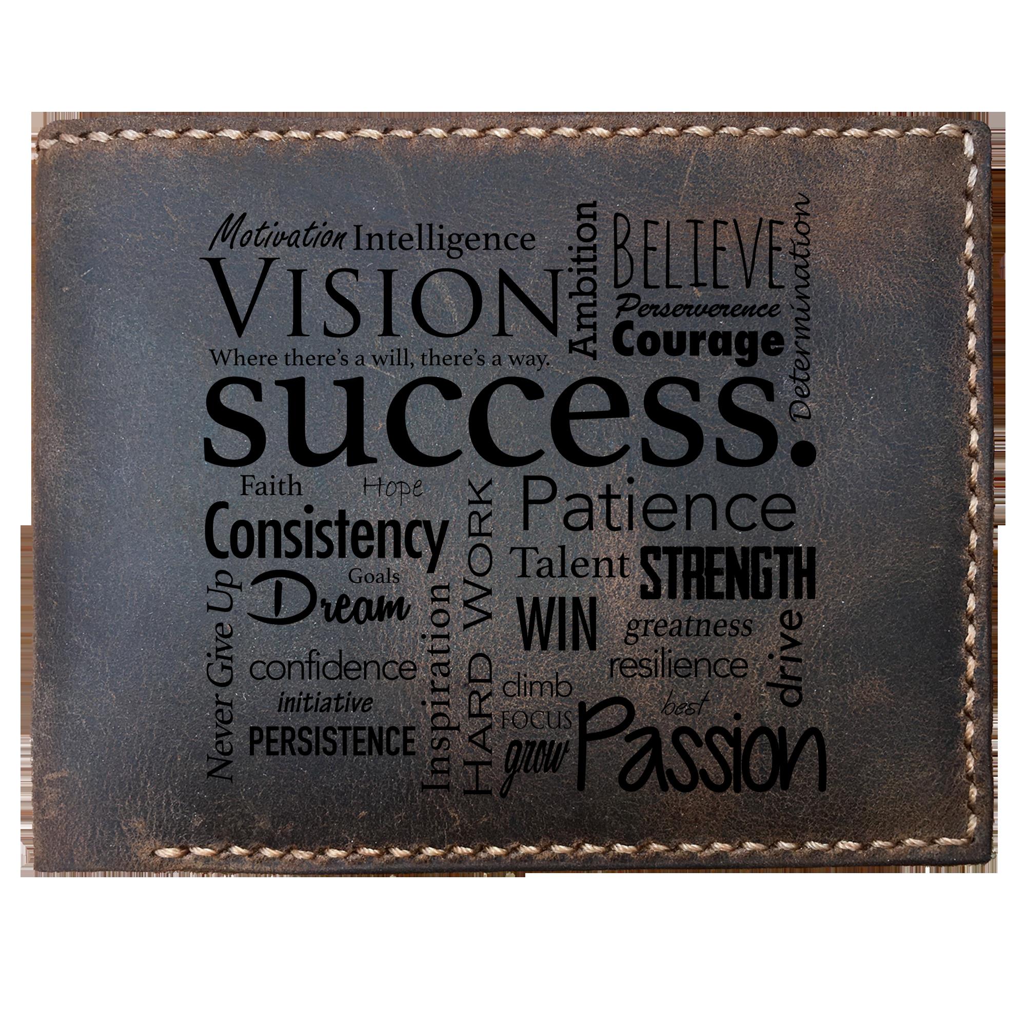 Skitongifts Funny Custom Laser Engraved Bifold Leather Wallet For Men, Success Vision Passion Gloss Finish