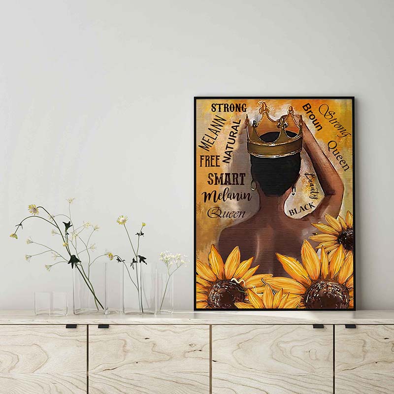 Skitongifts Wall Decoration, Home Decor, Decoration Room Sunflower Black Queen Smart Strong Beautiful Natural Brown Free Melanin TT1902