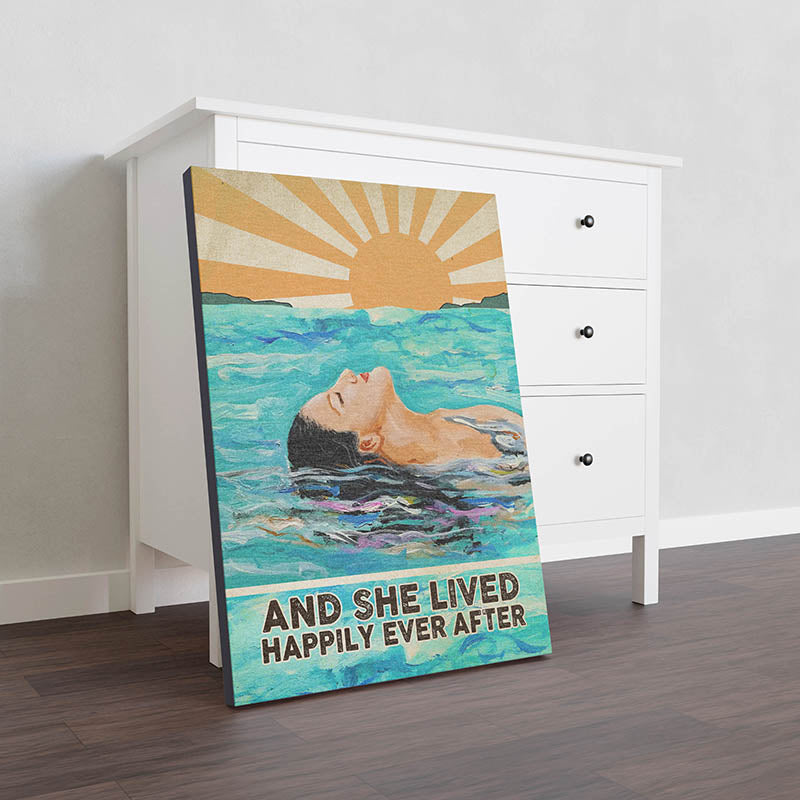 Skitongifts Wall Art, Home Decor, Decoration Room Swimmer Girl Under Sunlight She Lived Happily Ever After-HH2108