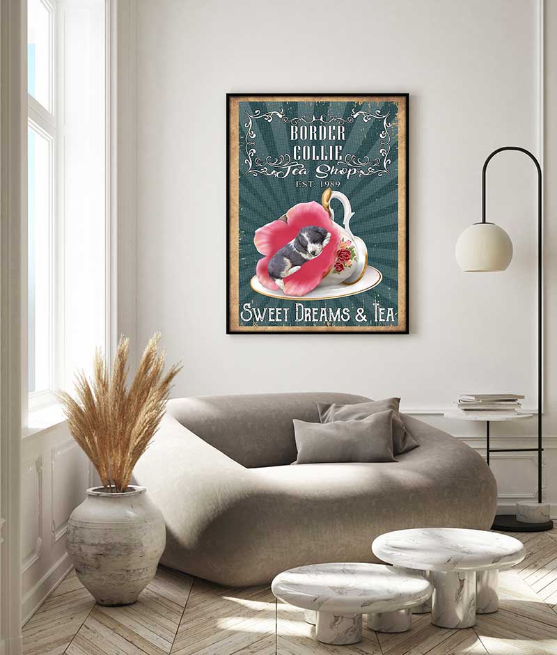 Skitongifts Wall Decoration, Home Decor, Decoration Room Tea Shop Sweet Dreams And Tea Dog Border Collie-VT0907