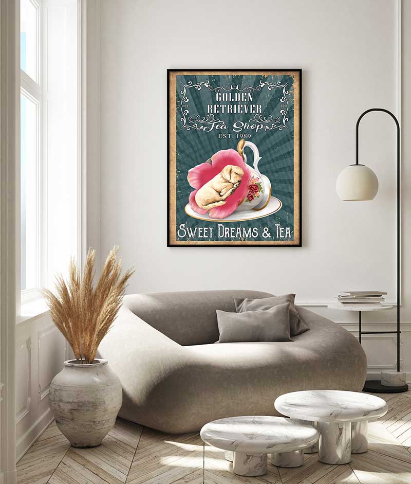 Skitongifts Wall Decoration, Home Decor, Decoration Room Tea Shop Sweet Dreams And TeaDog Golden Retriever-VT0907