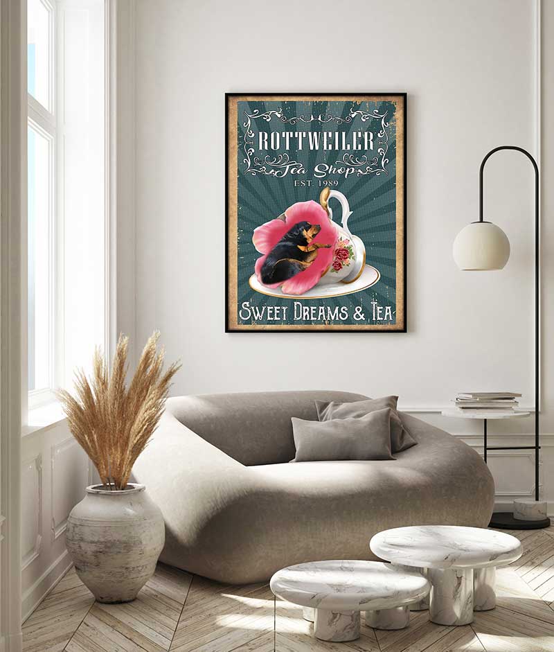 Skitongifts Wall Decoration, Home Decor, Decoration Room Tea Shop Sweet Dreams And TeaDog Rottweiler-VT0907