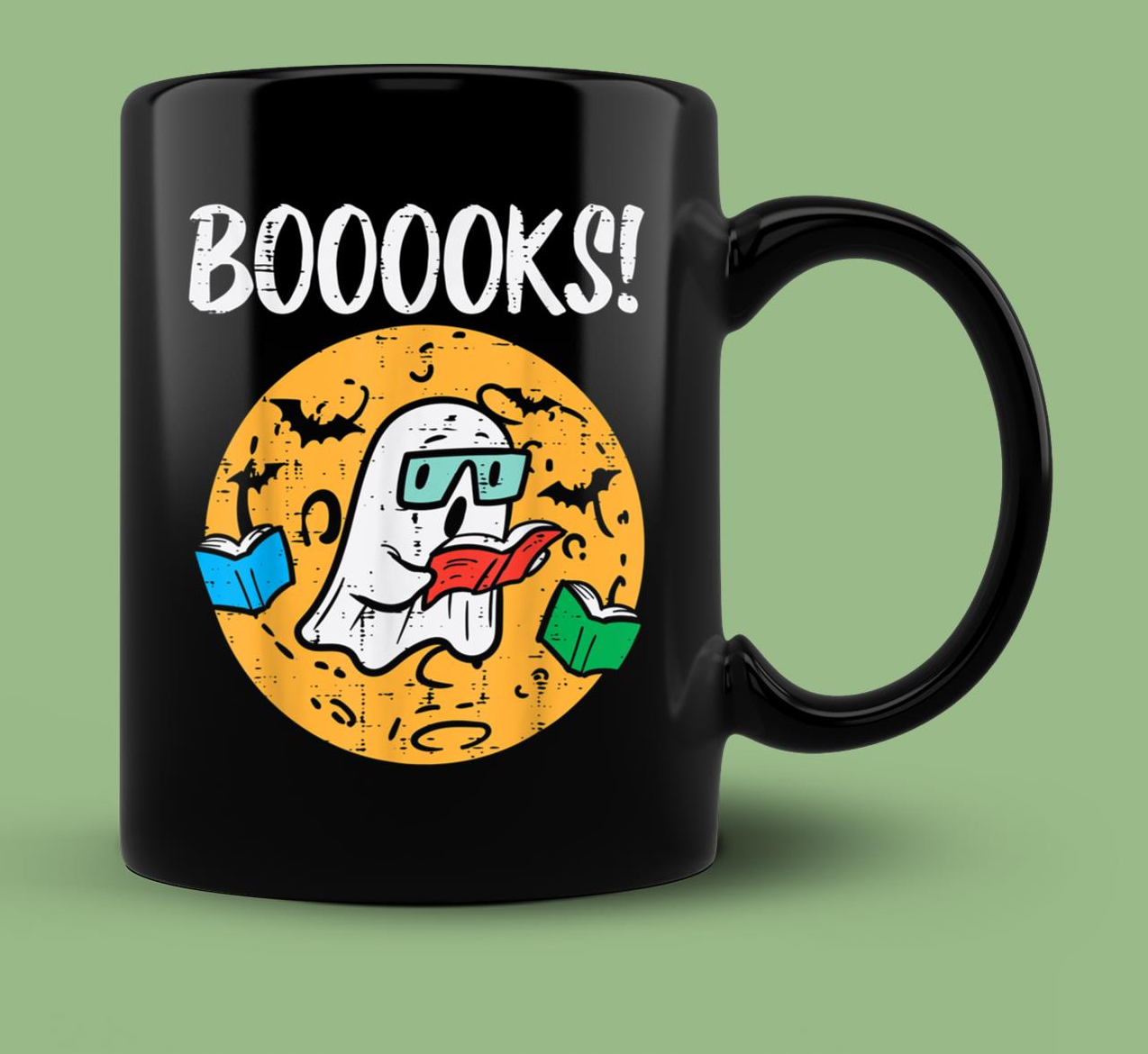 Skitongift Ceramic Novelty Coffee Mug Teacher Spooky Halloween Mug Books Reading Ghost Spooky Halloween Teacher Librarian Men Women