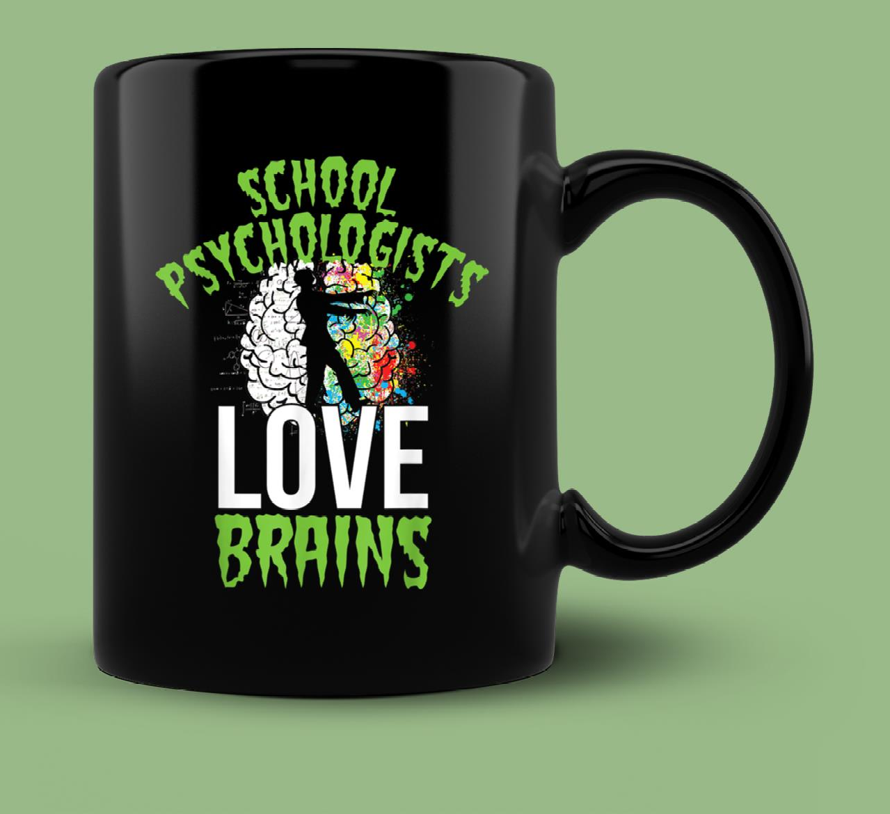 Skitongift Ceramic Novelty Coffee Mug Teacher Spooky Halloween Mugss School Psychologists Love Brains