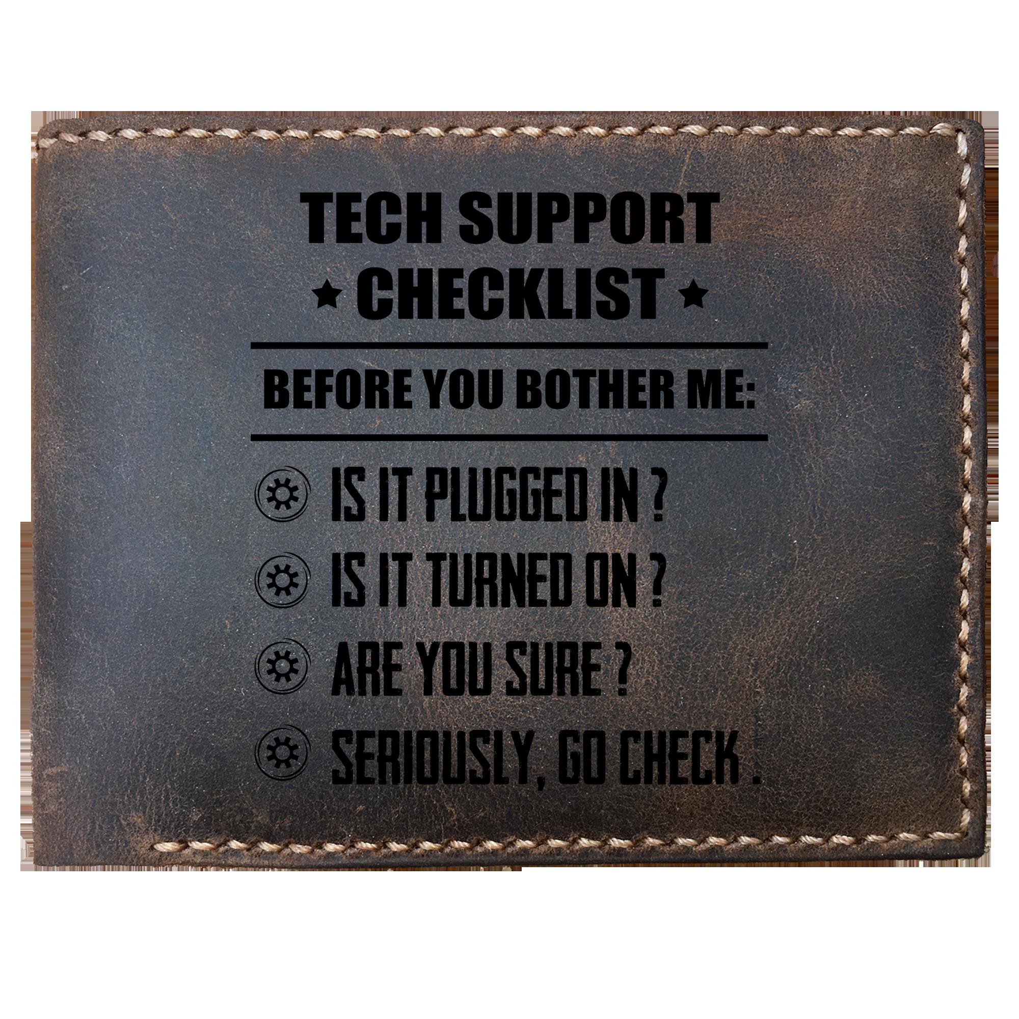 Skitongifts Funny Custom Laser Engraved Bifold Leather Wallet For Men, Tech Support Checklist
