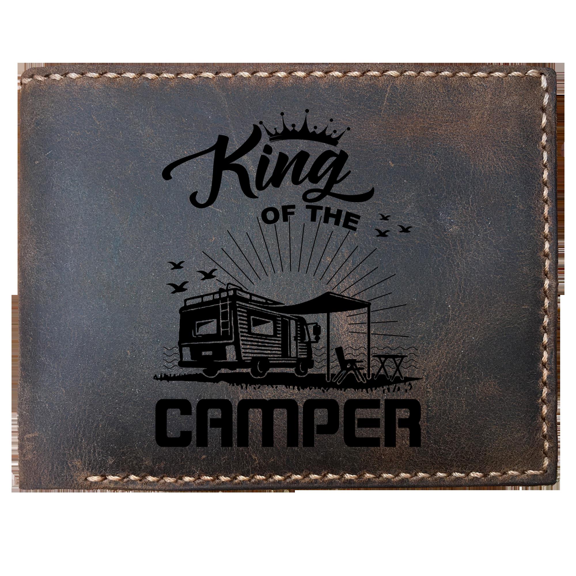 Skitongifts Funny Custom Laser Engraved Bifold Leather Wallet For Men, Teecentury King Of The Camper