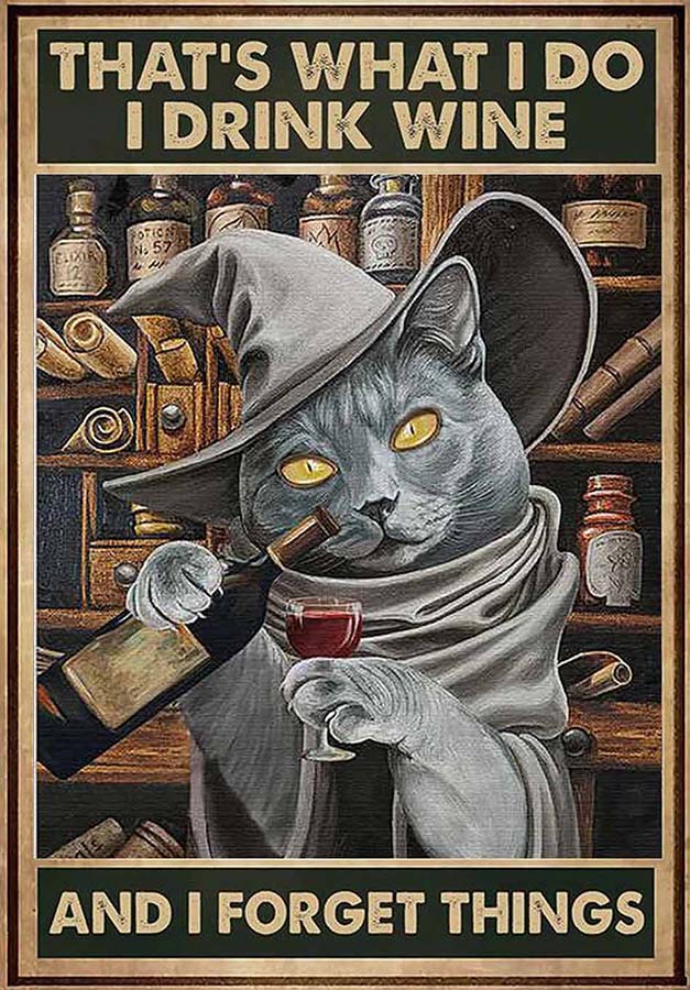 That's What I Do I Drink Wine And Forget Things Black Cat Funny Vintage TT0709