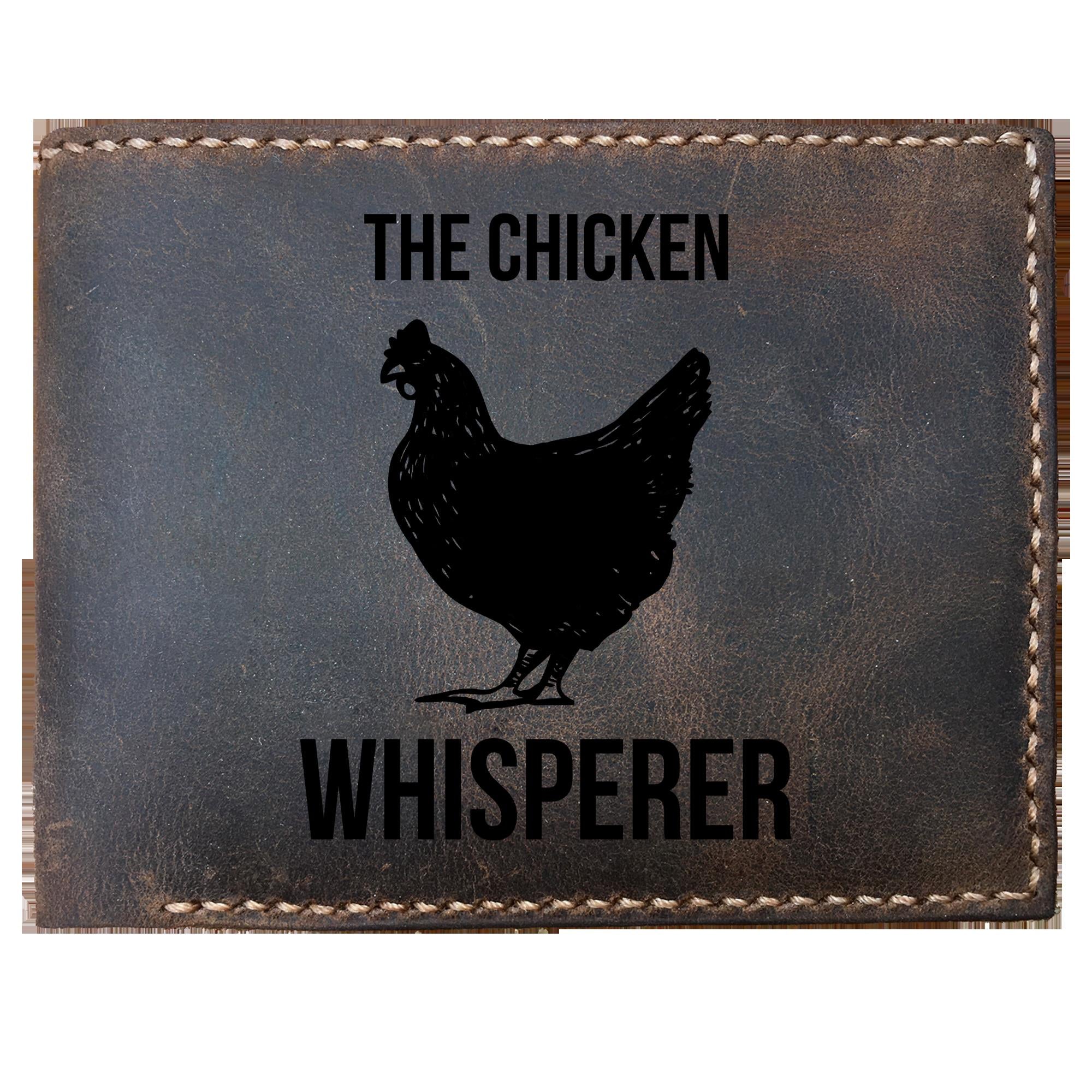 Skitongifts Funny Custom Laser Engraved Bifold Leather Wallet For Men, The Chicken Whisperer Funny Farmer