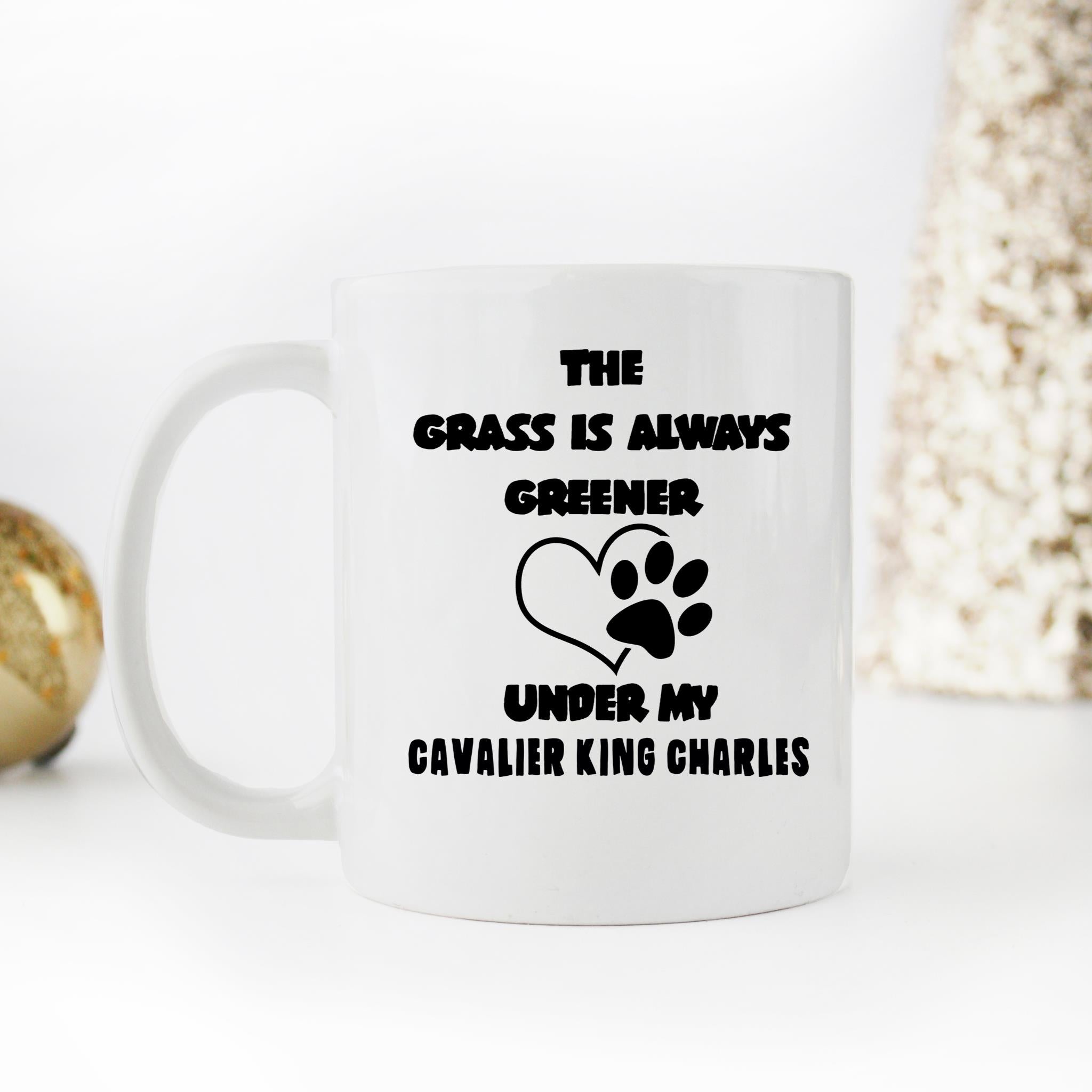 Skitons Funny Ceramic Novelty Coffee Mug The Grass Is Always Greener Under My Cavalier King Charles Dog Funny Sarcastic, Dog Lover itsWk4q