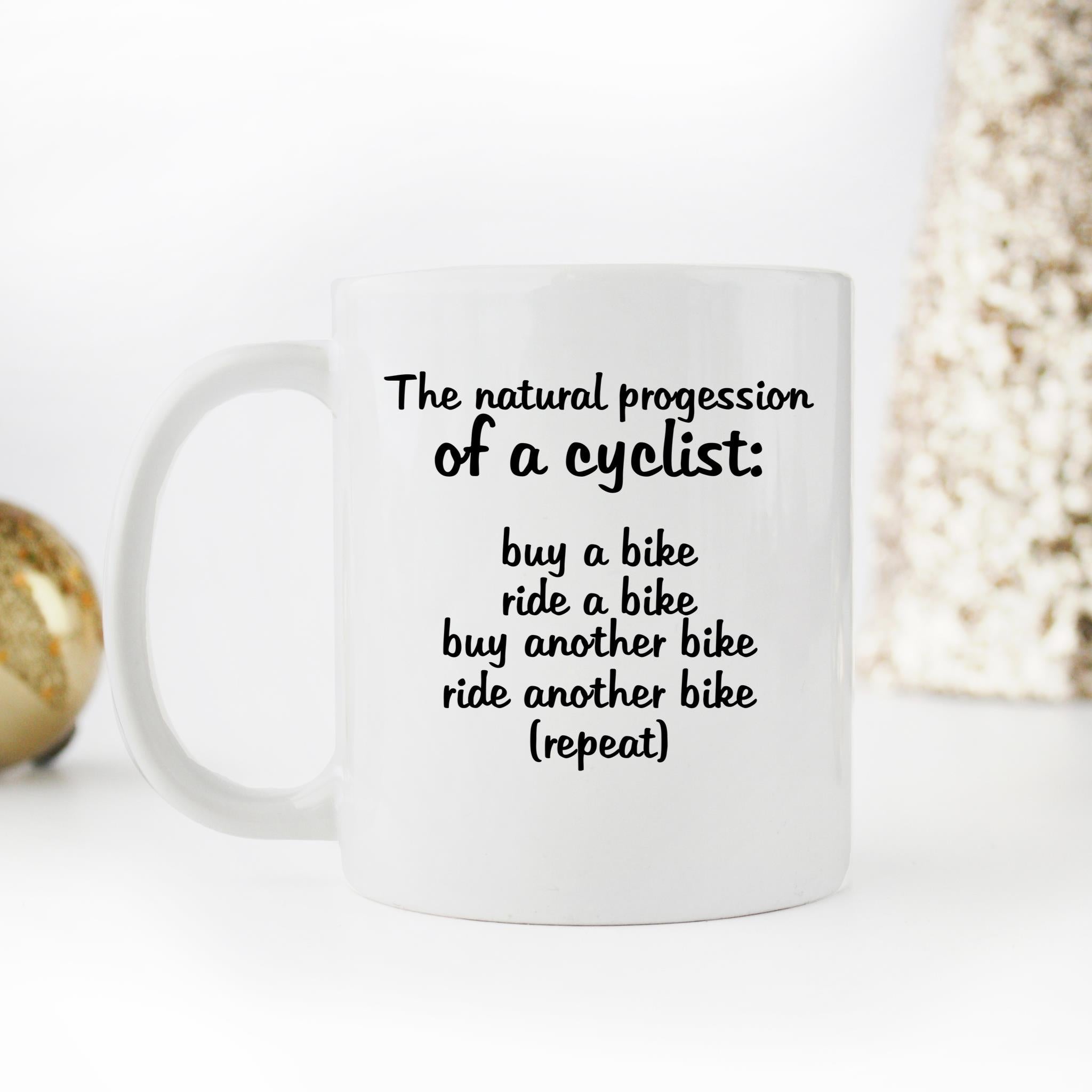 Skitongifts Funny Ceramic Novelty Coffee Mug The Natural Progession Of A Cyclist 8GZkwdG