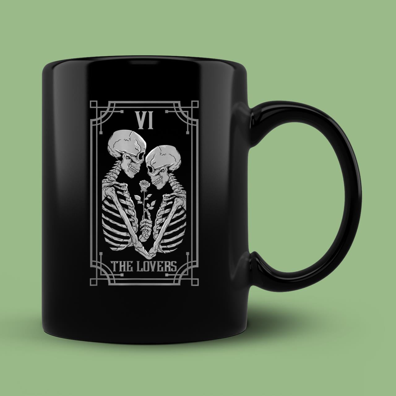 Skitongift Spooky Ceramic Novelty Coffee Mug The Lovers Tarot Card Occult Goth Halloween Mug