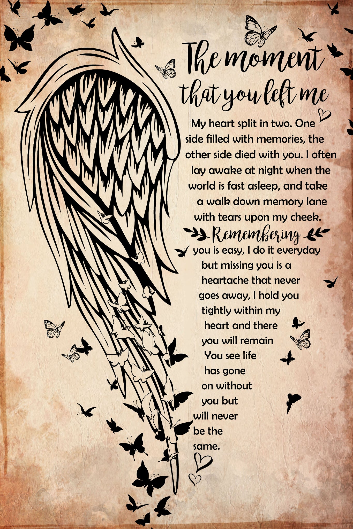 Skitongifts Wall Decoration, Home Decor, Decoration Room The Moment That You Left Me My Heart Split In Two Life Has Gone Without You Angel Wings