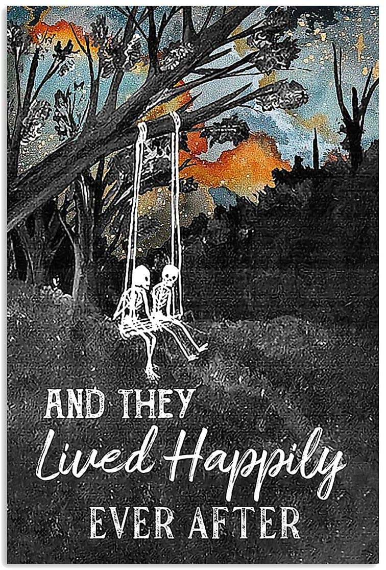 They Lived Happily Ever After Skull Skeleton Swing Dark Night Spooky Tree Halloween Vintage