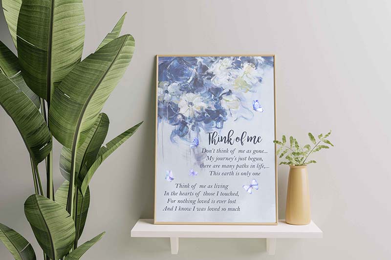Think Of Me Canvas Sympathy In Loving Memory Loss Of Loved One Remembrance Poem Sign-TT2512
