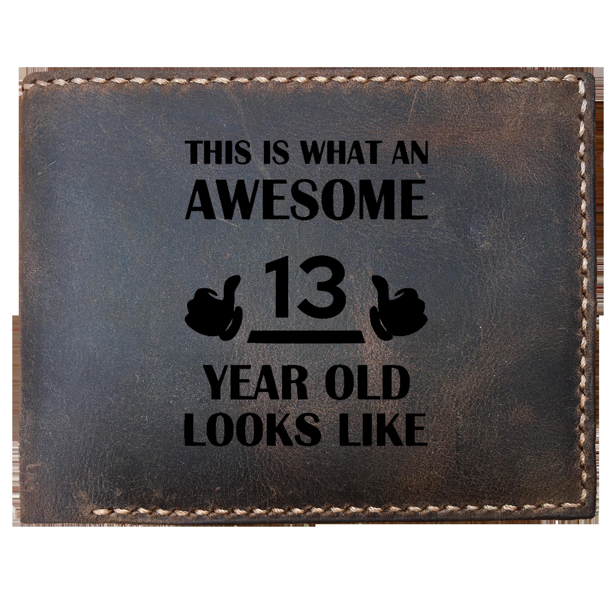 Skitongifts Funny Custom Laser Engraved Bifold Leather Wallet For Men, This Is What An 13 Year Old Looks Like