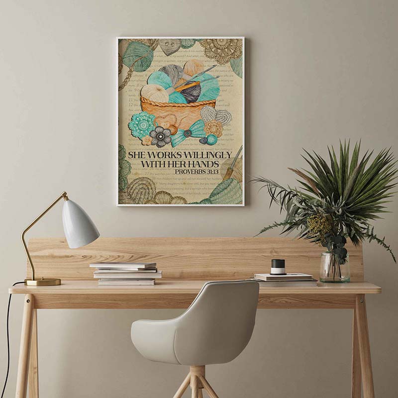 Skitongifts Wall Decoration, Home Decor, Decoration Room Thread Proverbs 31 She Works Willingly With Her Hands TT1203