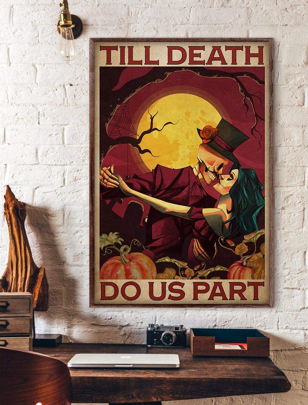 Till Death Do Us Part Ghost Skeleton Couple Pumpkins Halloween Theme Red