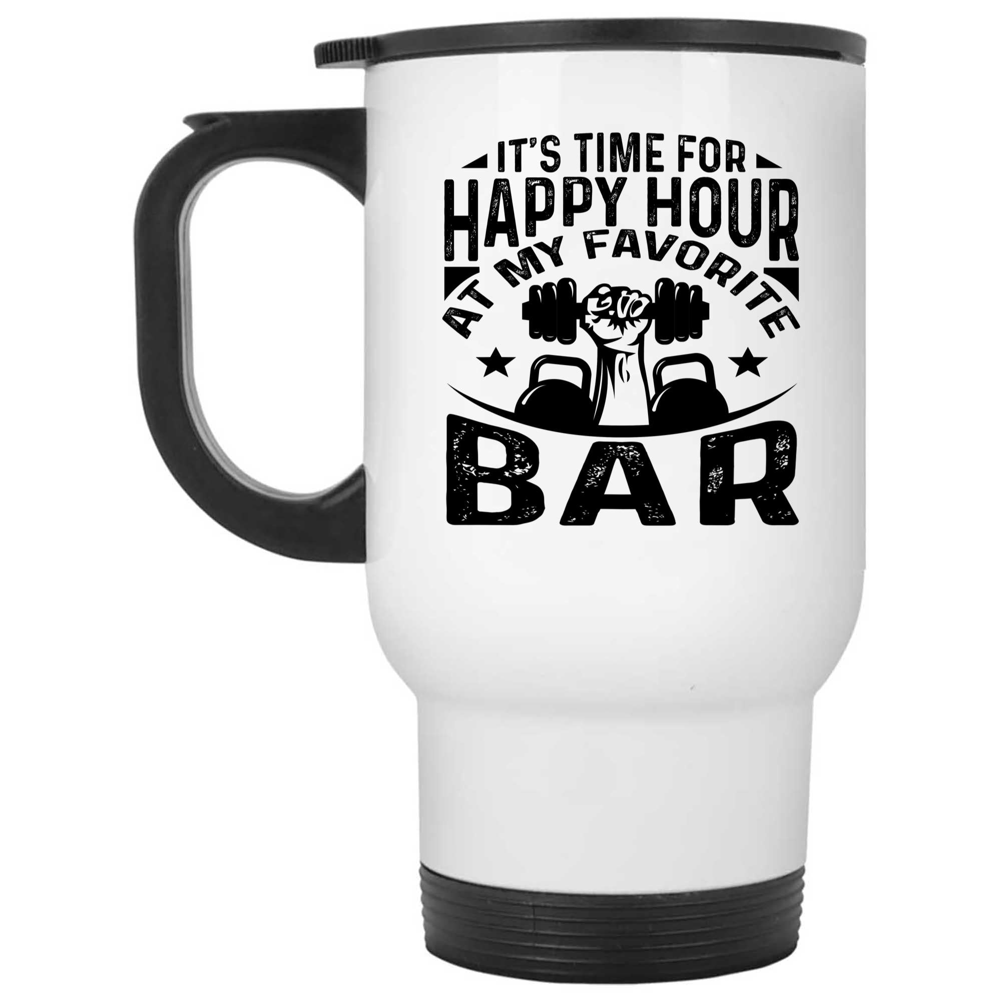 Skitongifts Funny Ceramic Novelty Coffee Mug Time For Happy Hour At My Favorite Bar Powerlifting Funny T3DTkdN