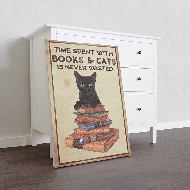 Skitongifts Wall Decoration, Home Decor, Decoration Room Time Spent With Books And Cats Is Never Wasted-TT0401