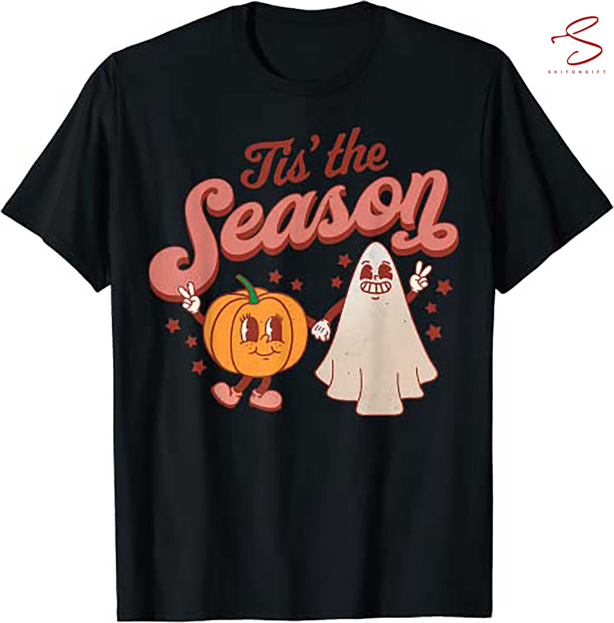 Skitongift Tis The Season Pumpkin Boo 60S 70S Hippie Halloween Costume T Shirt