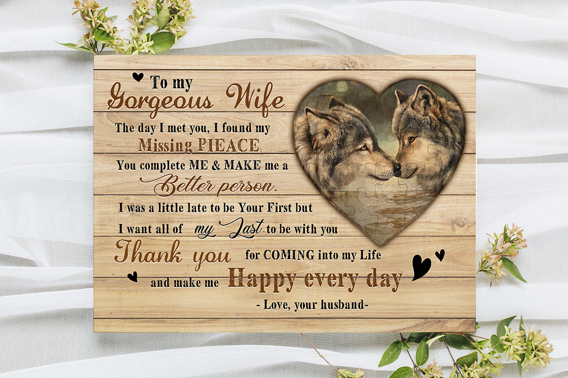 To My Gorgeous Wife Missing Piece Wolf Wall Art Decor