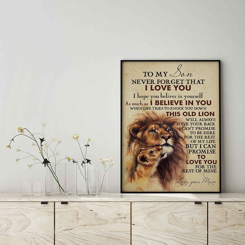 Skitongifts Wall Decoration, Home Decor, Decoration Room To My Son Never Forget That I Love You Hope You Believe In Yourself Old Lion TT1602