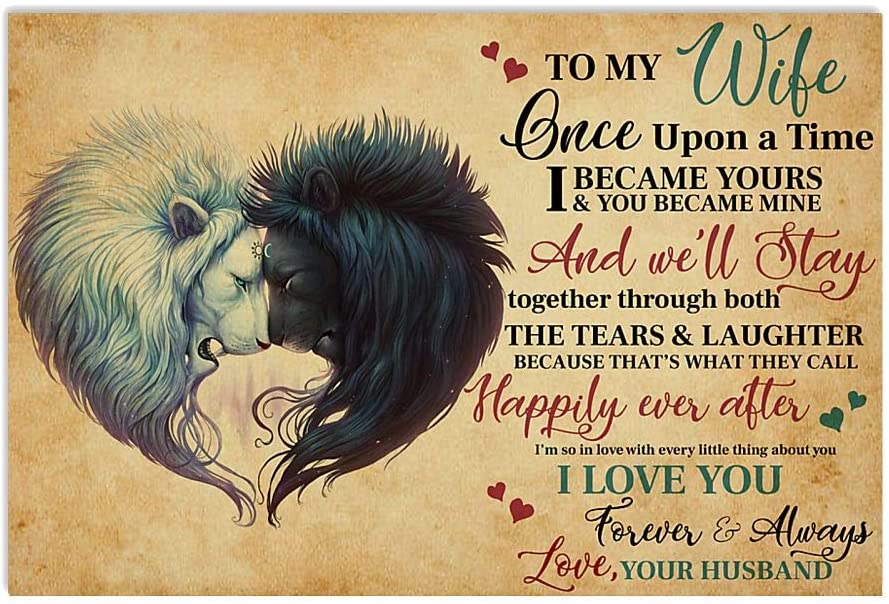 To My Wife From Husband Once Upon A Time Black White Lion Heart Family Love Couple Quote