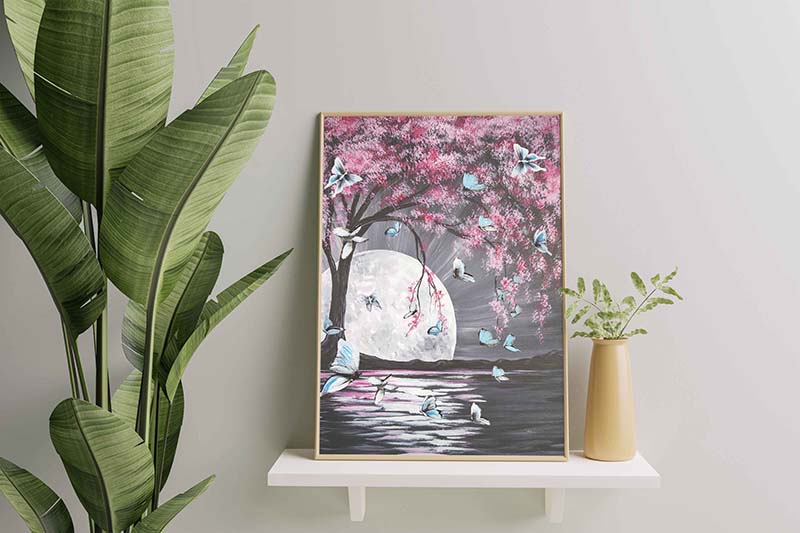 Tree with butterflies under moonlight-TT3012