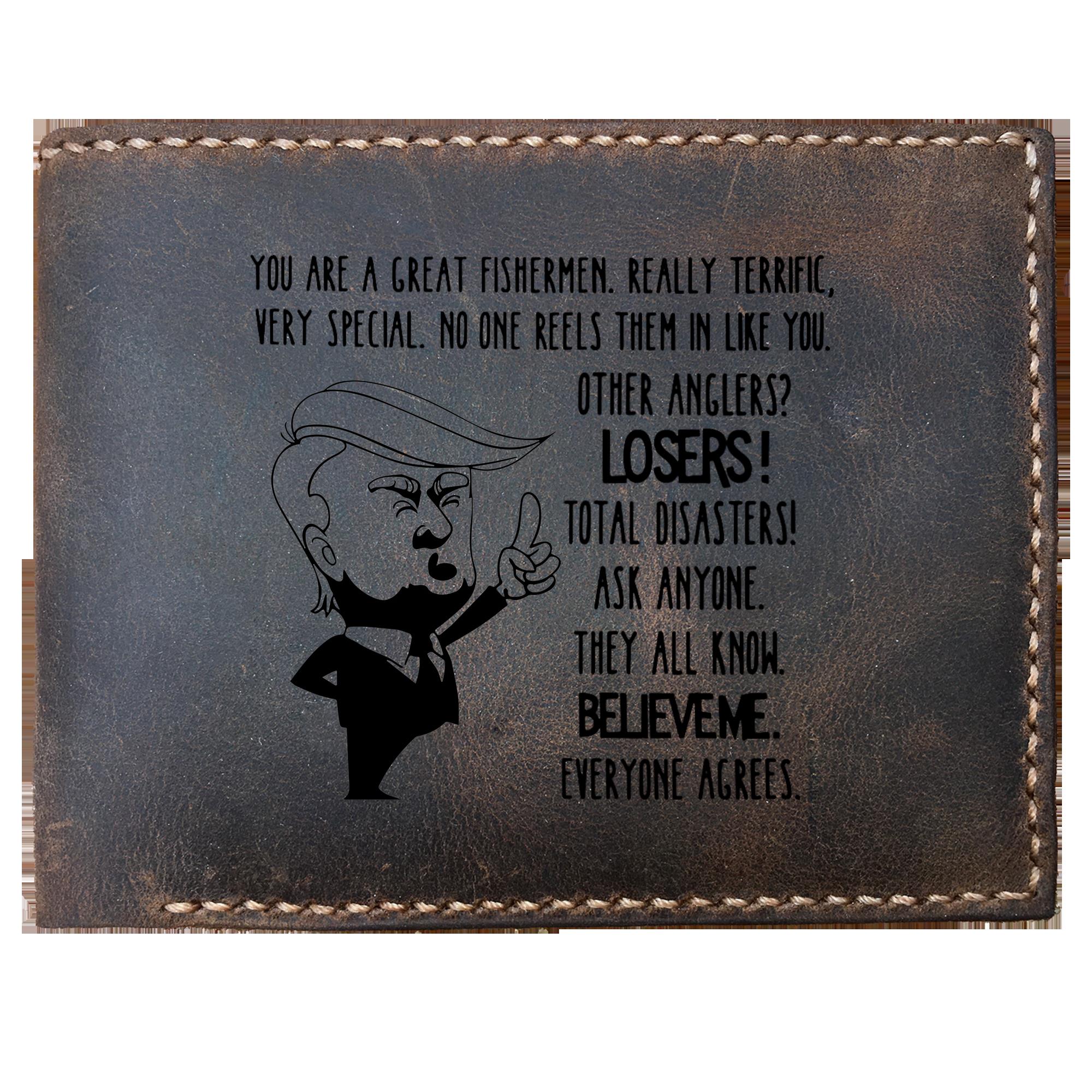 Skitongifts Funny Custom Laser Engraved Bifold Leather Wallet For Men, Trump For Great Fishermen For Angler Fly Fishing Lover