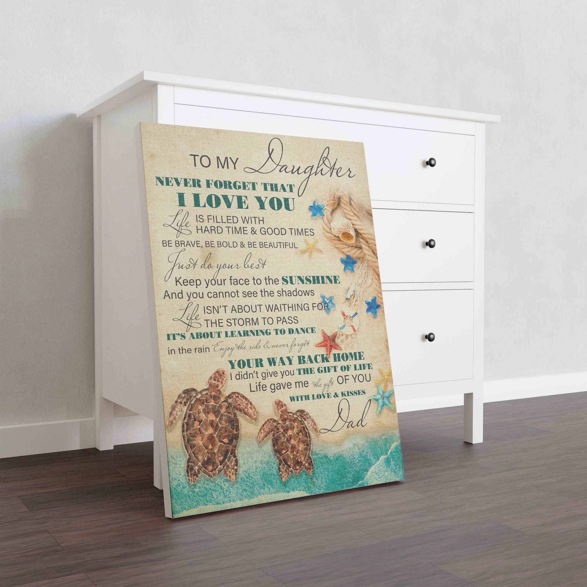 Skitongifts Wall Decoration, Home Decor, Decoration Room Turtle Dad To My Daughter Never Forget That I Love You Just Do Your Best Life-TT1101