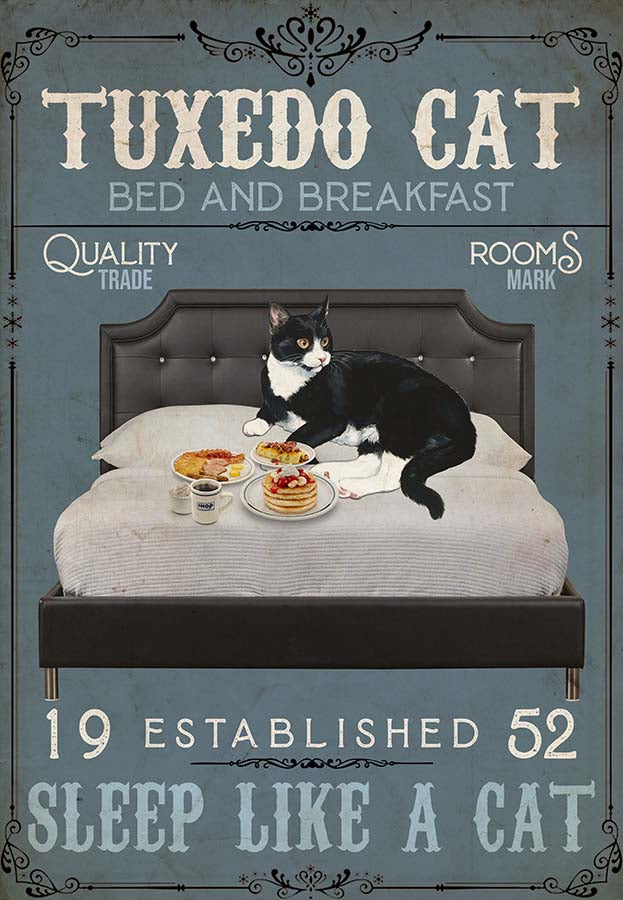 Tuxedo Cat - Bed And Breakfast Sleep Like A Cat Vertical-MH1909