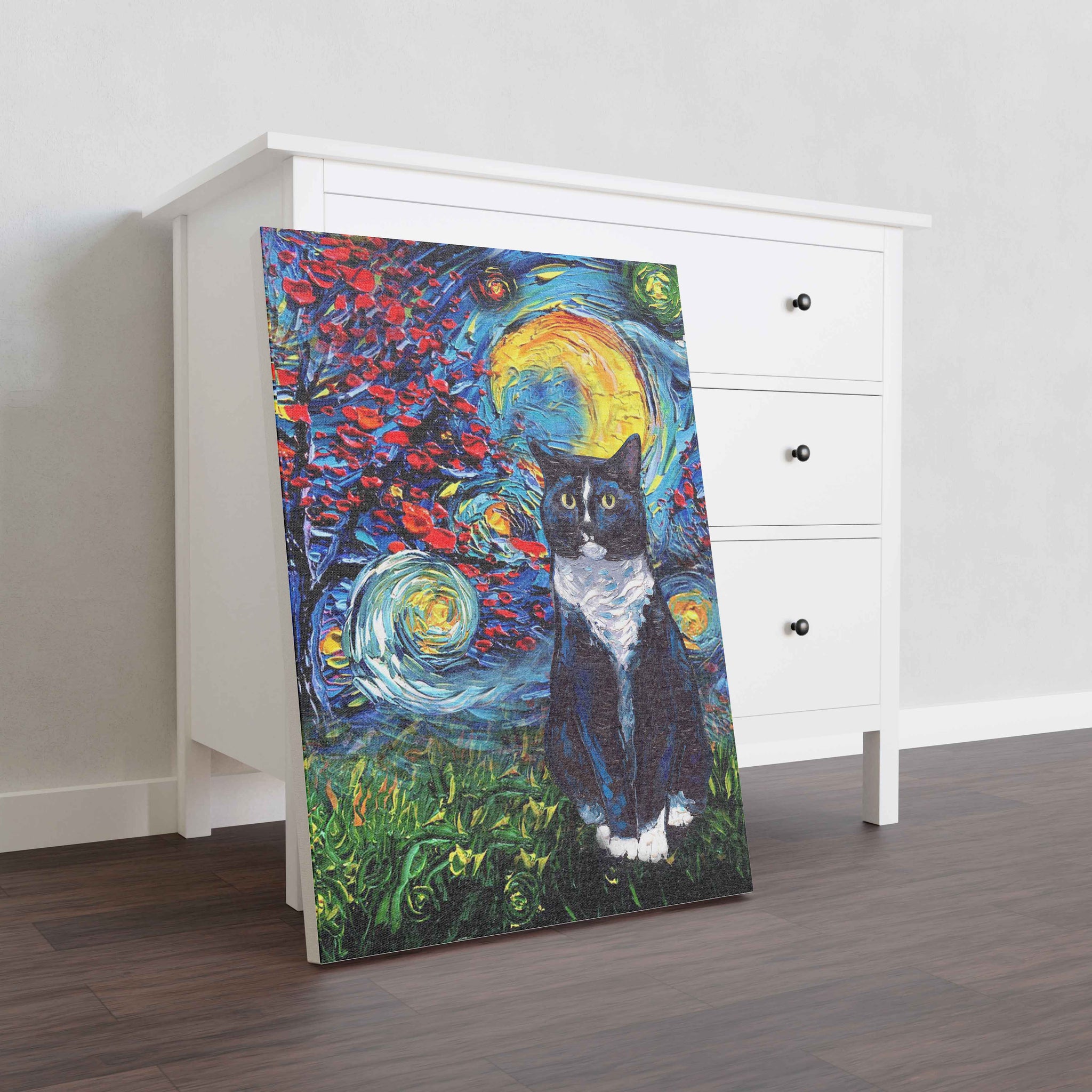 Skitongifts Poster No Frame, Wall Art, Home Decor Tuxedo Cat Starry Night Style Halloween-TT1008