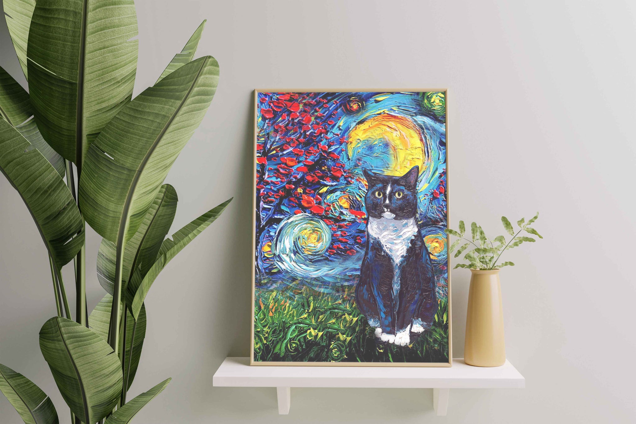 Skitongifts Poster No Frame, Wall Art, Home Decor Tuxedo Cat Starry Night Style Halloween-TT1008