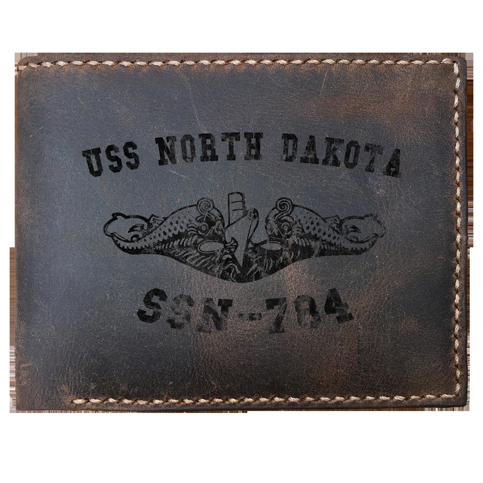 USS North Dakota SSN784 Funny Skitongifts Custom Laser Engraved Bifold Leather Wallet Vintage