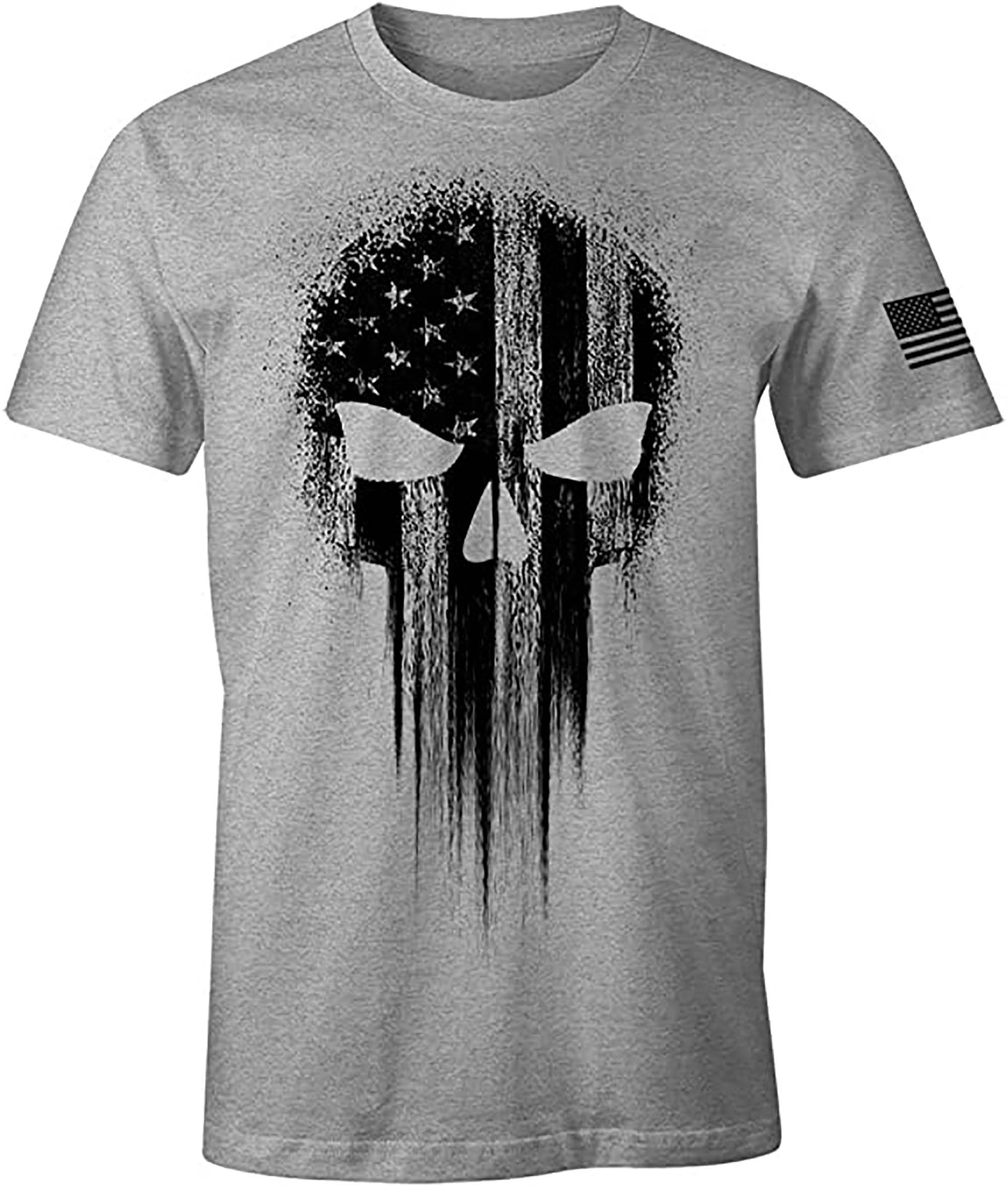 Usa Military American Flag Black Skull Patriotic Mens T Shirt-Heather Grey