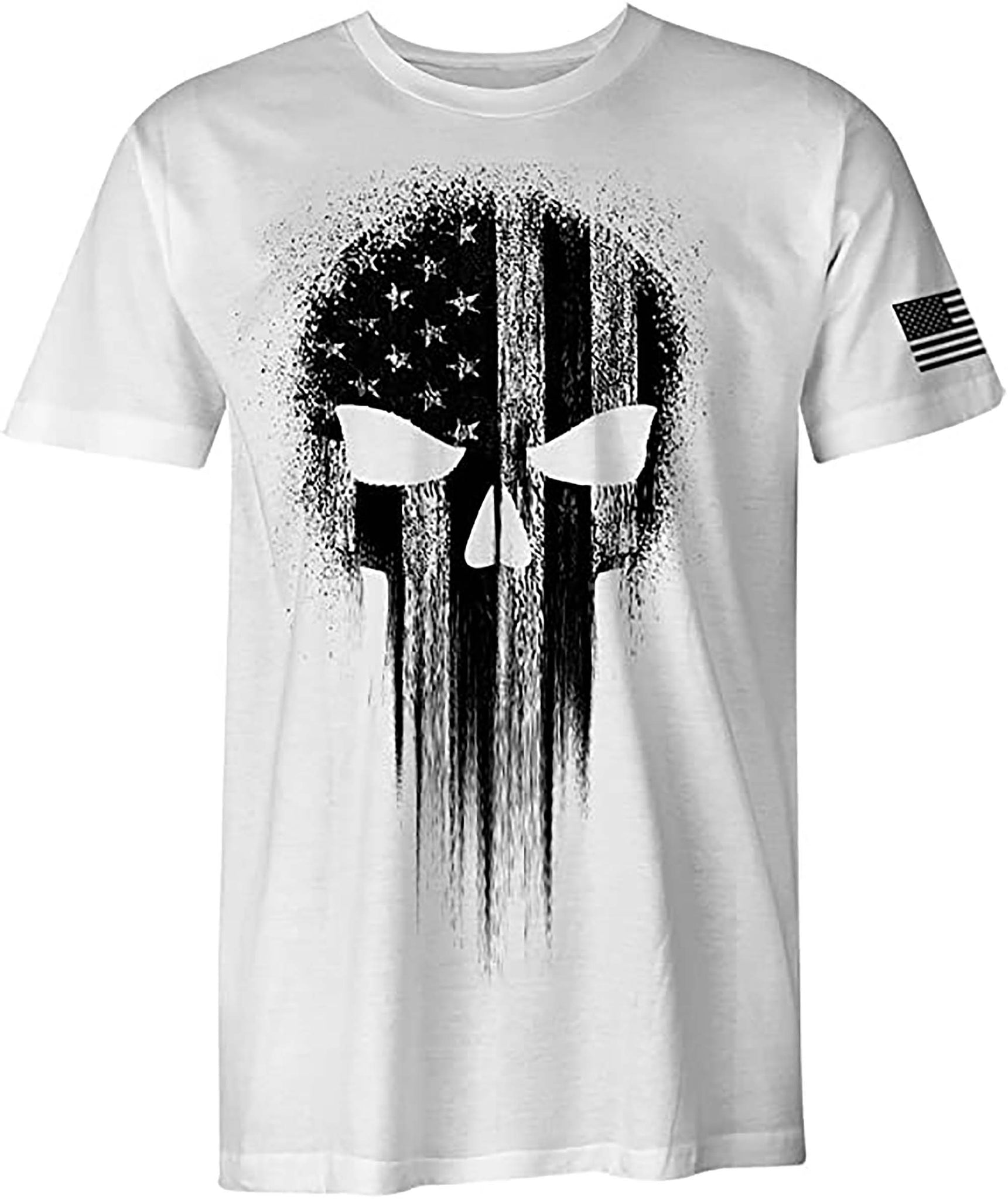 Usa Military American Flag Black Skull Patriotic Mens T Shirt-White