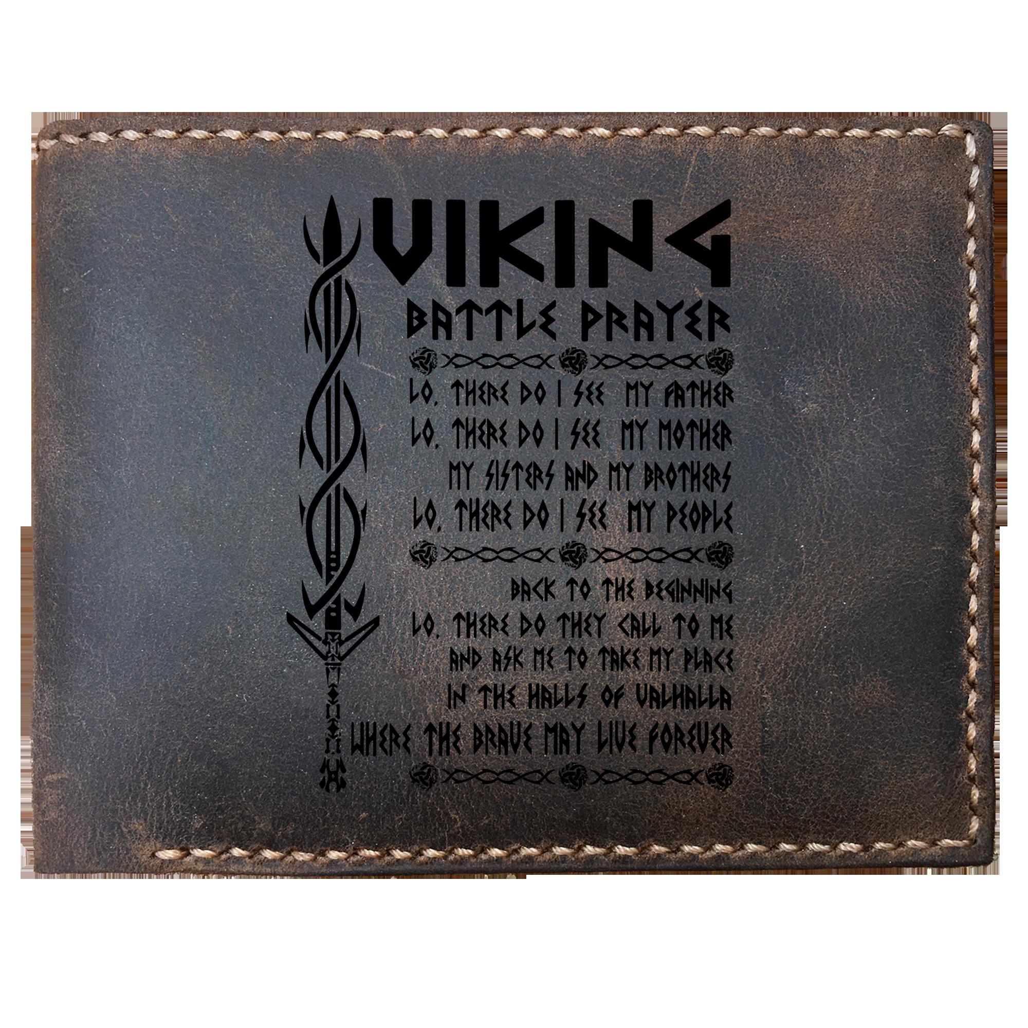Skitongifts Funny Custom Laser Engraved Bifold Leather Wallet For Men, Viking Battle Prayer Valhalla Glory