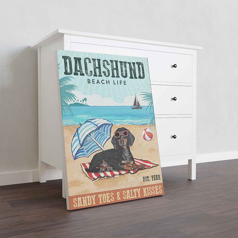 Vintage Beach Cocktail Life Sandy Toes And Salty Kisses Dachshund TT1509