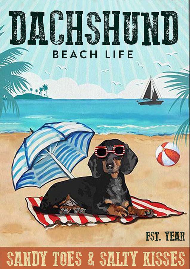 Vintage Beach Cocktail Life Sandy Toes And Salty Kisses Dachshund TT1509