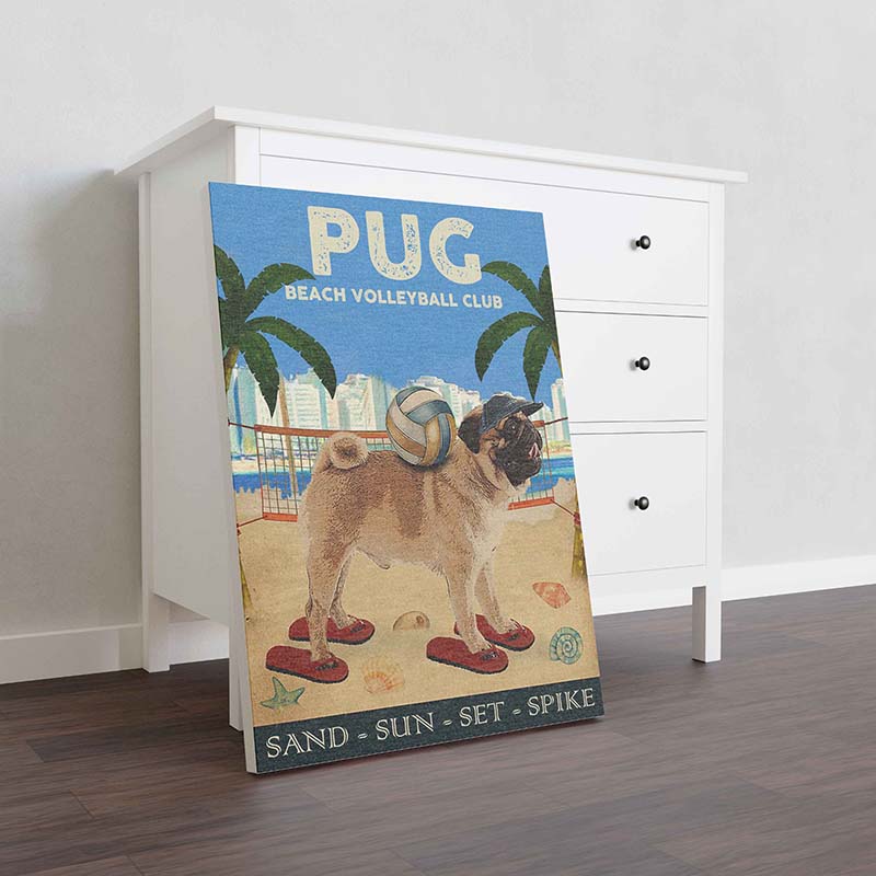 Skitongifts Wall Decoration, Home Decor, Decoration Room Vintage Beach Volleyball Clubt 1972 Pug Sand Sun Set Spike-TT0610