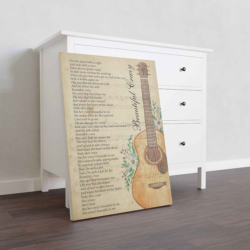 Skitongifts Wall Decoration, Home Decor, Decoration Room Vintage Beautiful  Crazy Lyrics Guitar Her Day Start with A Coffee-TT0710