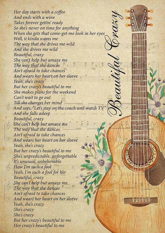Vintage Beautiful Crazy Lyrics Guitar Her Day Start with A Coffee-TT0710
